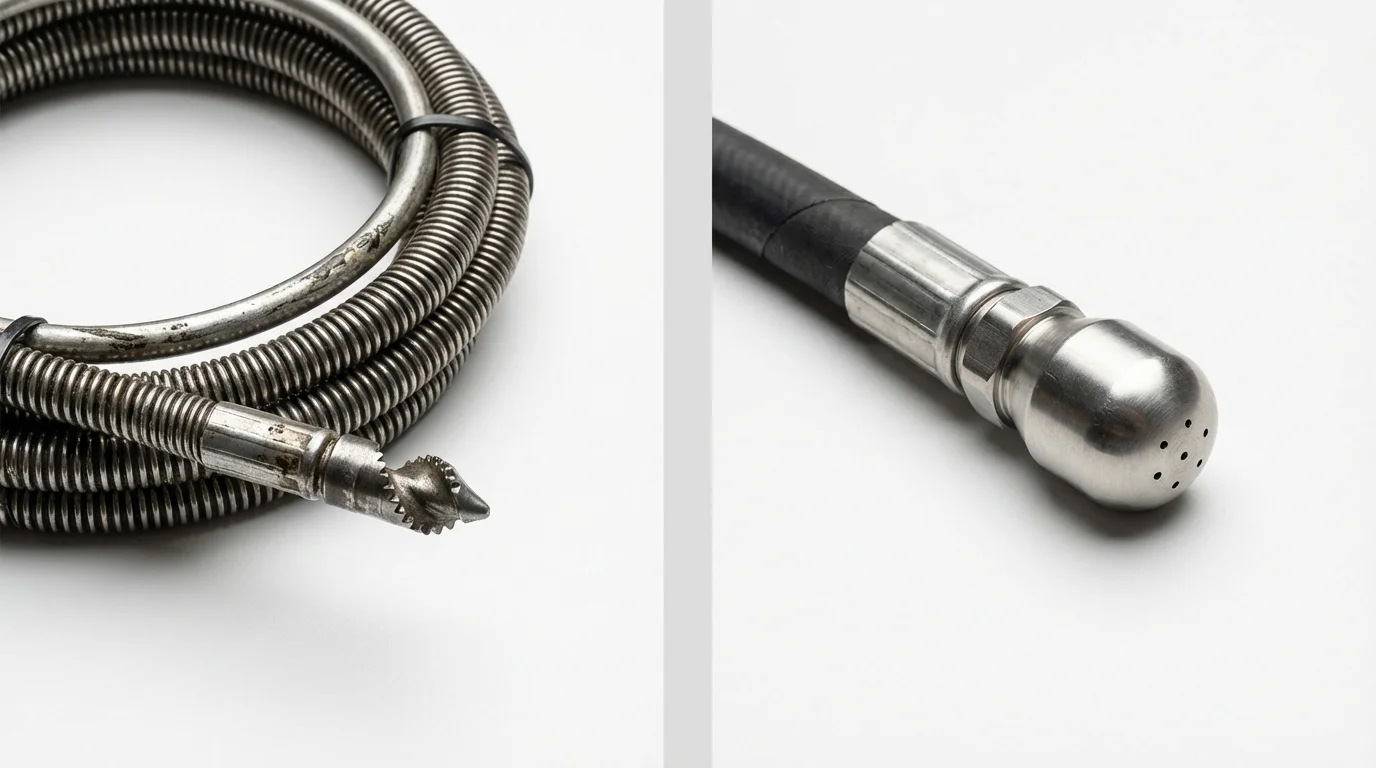 Drain snake cable and hydro jetting nozzle used for drain cleaning in Prentiss, MS